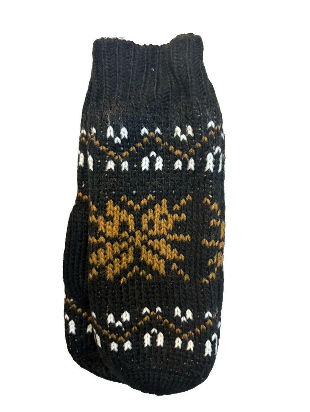 (A2) JustFab Fairisle Mittens Black Brown White Knit Winter Gloves One Size NWT